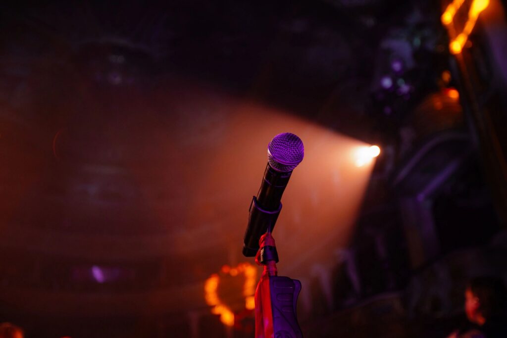 microphone on the empty stage with spotlights